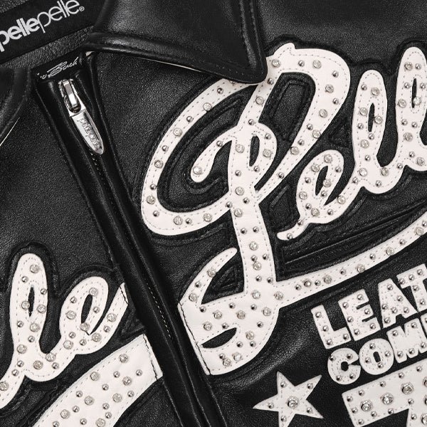 Pelle Pelle Encrusted Plush 78 Soda Club Black Leather Varsity Jacket - Image 5