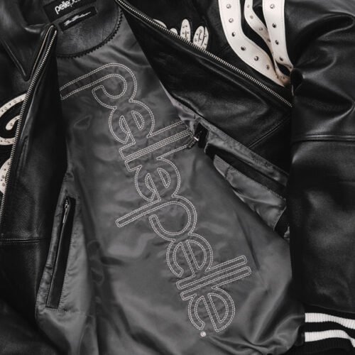 Pelle Pelle Encrusted Plush 78 Soda Club Black Leather Varsity Jacket - Image 4