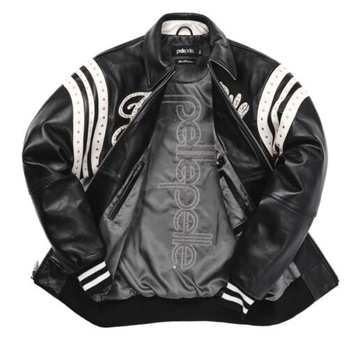 Pelle Pelle Encrusted Plush 78 Soda Club Black Leather Varsity Jacket - Image 3