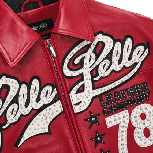 Pelle Pelle Encrusted Plush 78 Soda Club Red Leather Varsity Jacket - Image 5