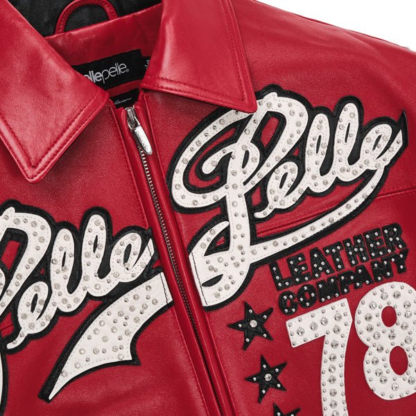 Pelle Pelle Encrusted Plush 78 Soda Club Red Leather Varsity Jacket - Image 5