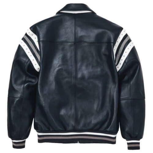 Alternative view of Pelle Pelle Encrusted Plush 78 Soda Club Navy Leather Varsity Jacket