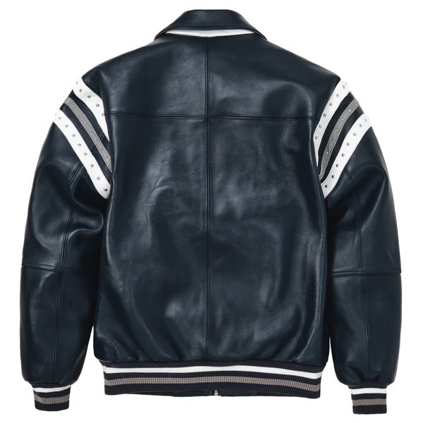 Pelle Pelle Encrusted Plush 78 Soda Club Navy Leather Varsity Jacket - Image 2