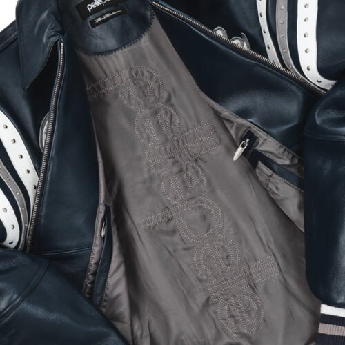 Pelle Pelle Encrusted Plush 78 Soda Club Navy Leather Varsity Jacket - Image 4