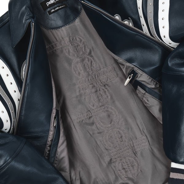 Pelle Pelle Encrusted Plush 78 Soda Club Navy Leather Varsity Jacket - Image 4