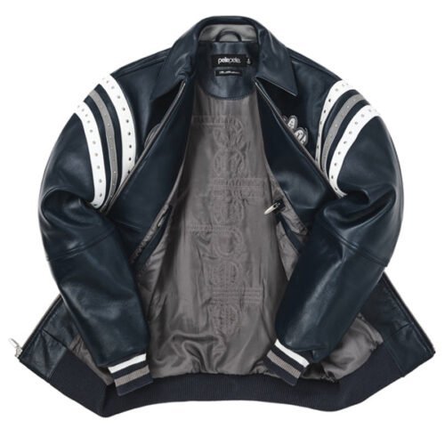 Pelle Pelle Encrusted Plush 78 Soda Club Navy Leather Varsity Jacket - Image 3