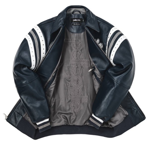 Pelle Pelle Encrusted Plush 78 Soda Club Navy Leather Varsity Jacket - Image 3
