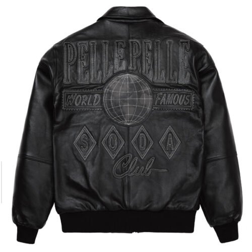 Alternative view of Pelle Pelle Logo World Famous Soda Club Full Black Leather Jacket