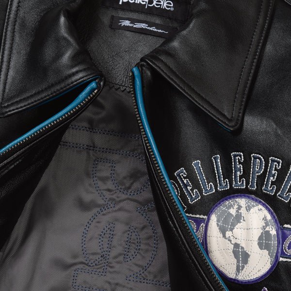Pelle Pelle World Famous Soda Club Black & Teal Leather Jacket - Image 4