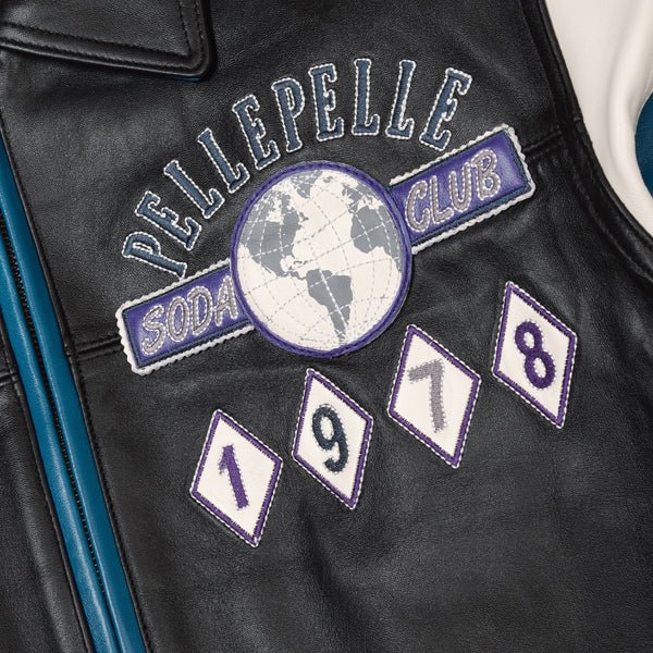 Pelle Pelle World Famous Soda Club Black & Teal Leather Jacket - Image 5