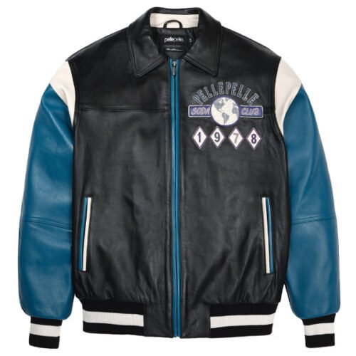 Pelle Pelle World Famous Soda Club Black & Teal Leather Jacket