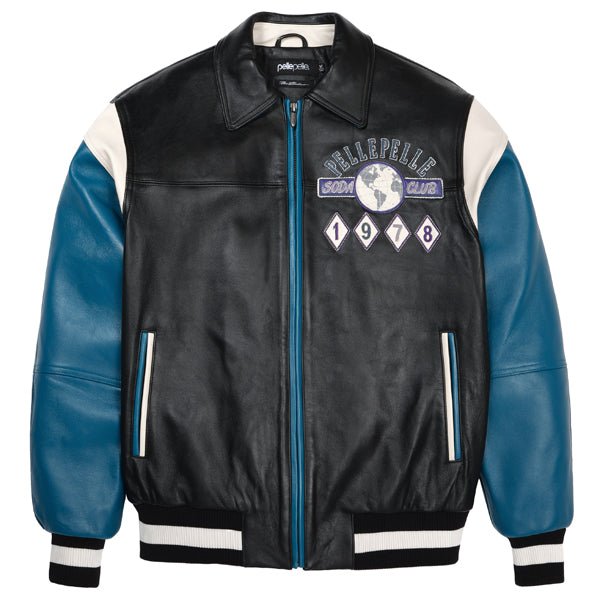 Pelle Pelle World Famous Soda Club Black & Teal Leather Jacket