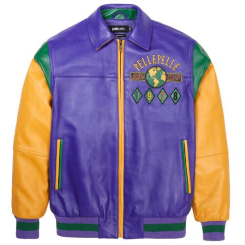 Pelle Pelle World Famous Soda Club Purple & Yellow Leather Jacket