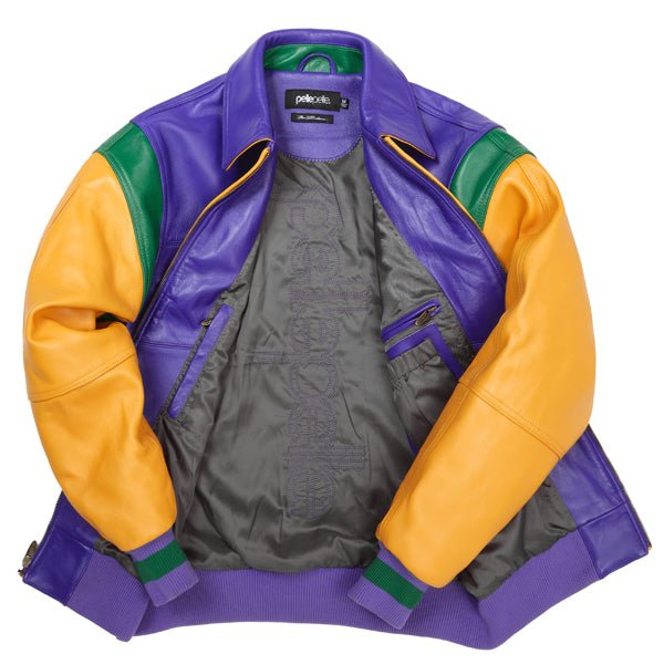 Pelle Pelle World Famous Soda Club Purple & Yellow Leather Jacket - Image 3