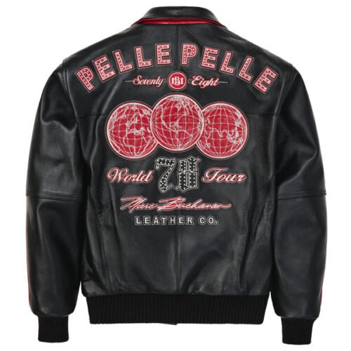 Alternative view of Pelle Pelle 78 World Tour Plush Black & Red Leather Varsity Jacket