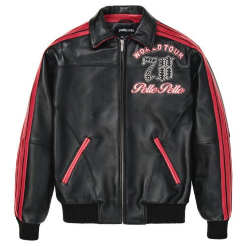 Pelle Pelle 78 World Tour Plush Black & Red Leather Varsity Jacket