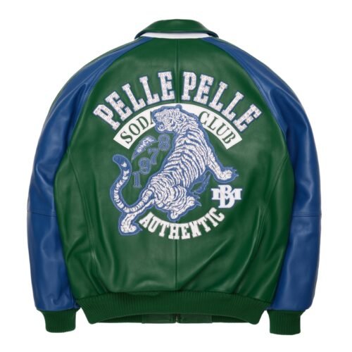Pelle Pelle Soda Club Tiger Green & Royal Leather Jacket