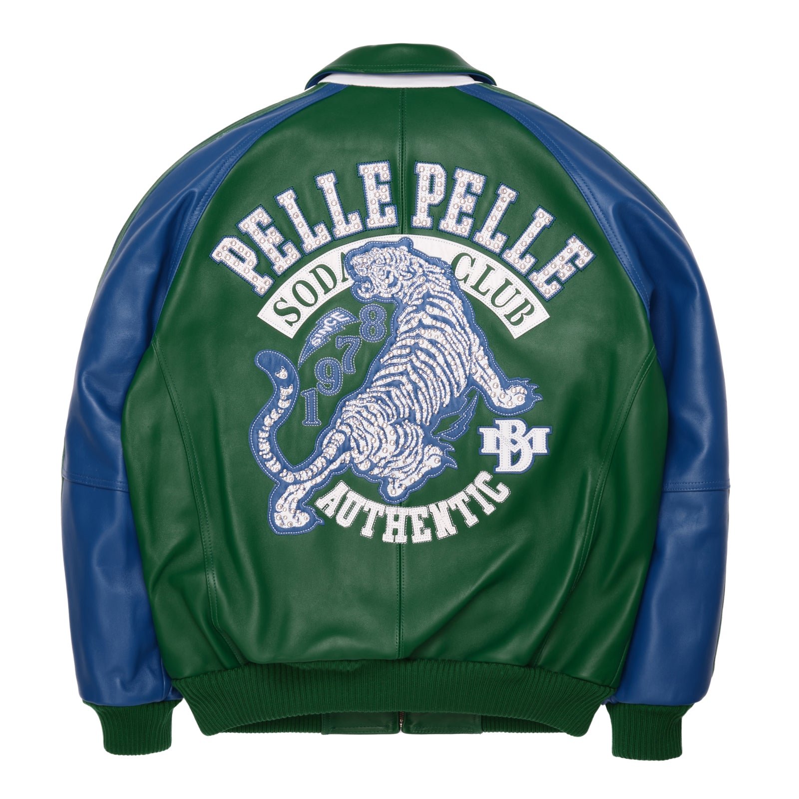 Pelle Pelle Soda Club Tiger Green & Royal Leather Jacket