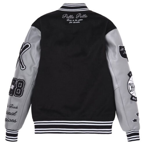 Alternative view of Pelle Pelle Black/Gray Wool & Leather Varsity Jacket