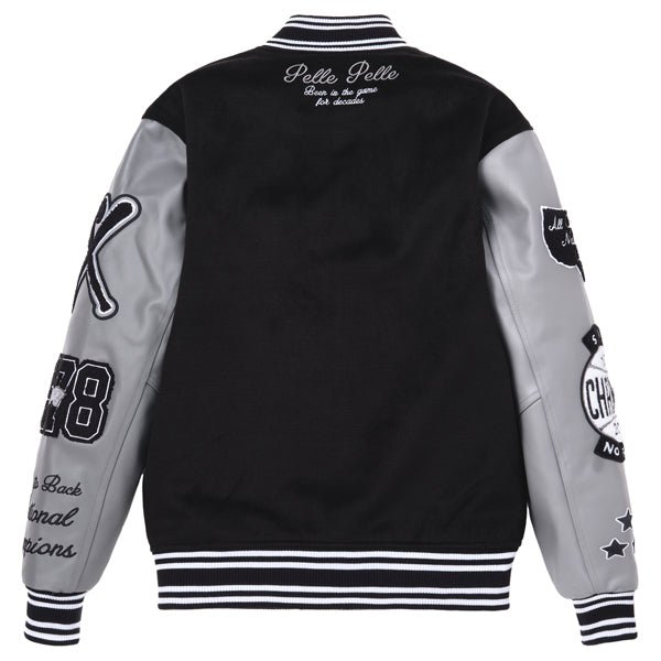 Pelle Pelle Black/Gray Wool & Leather Varsity Jacket - Image 2
