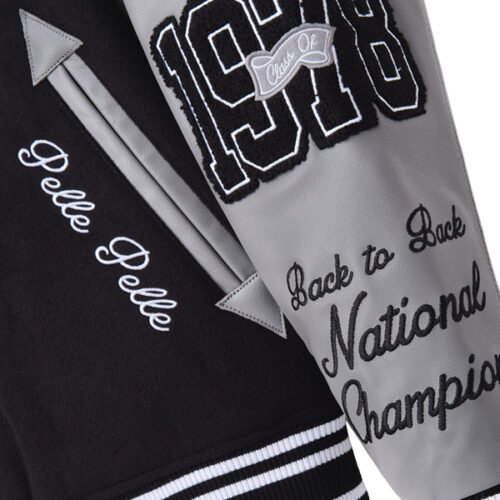 Pelle Pelle Black/Gray Wool & Leather Varsity Jacket - Image 5