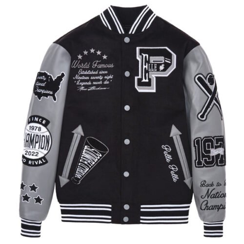 Pelle Pelle Black/Gray Wool & Leather Varsity Jacket