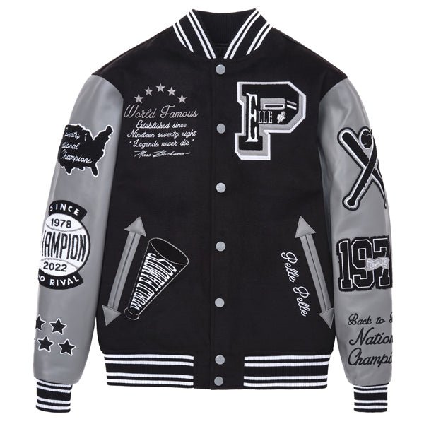 Pelle Pelle Black/Gray Wool & Leather Varsity Jacket