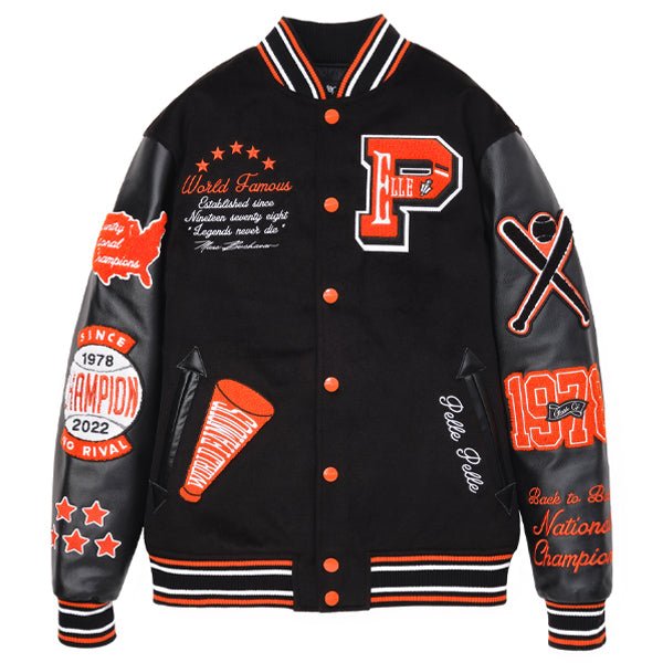 Pelle Pelle World Famous Black Wool & Leather Varsity Jacket