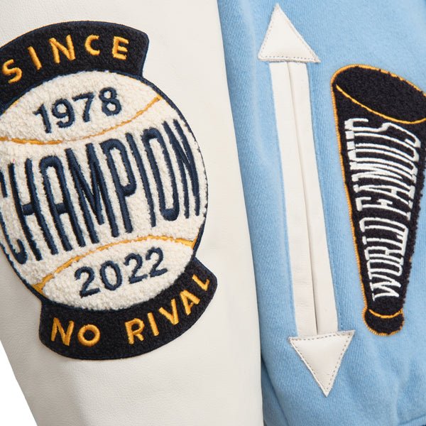 Pelle Pelle Light Blue & White Wool/Leather Varsity Jacket - Image 6