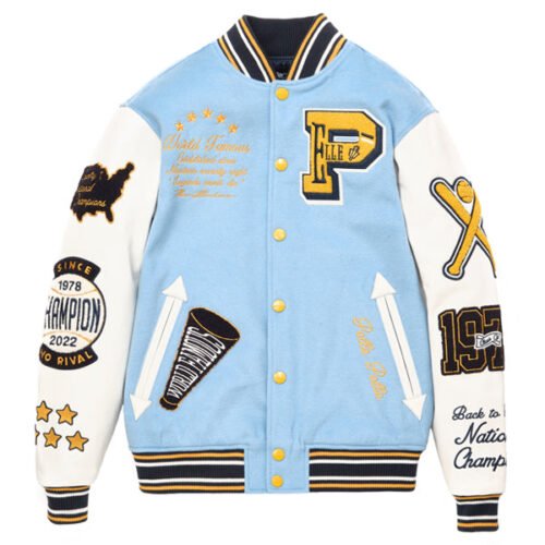 Pelle Pelle Light Blue & White Wool/Leather Varsity Jacket