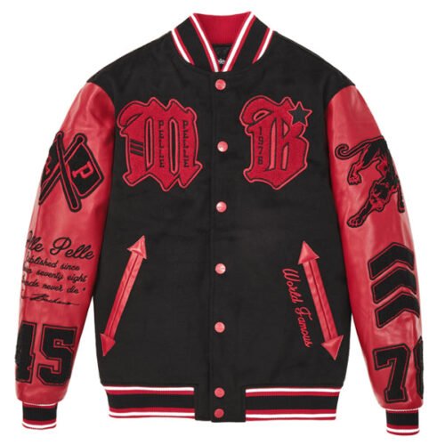 Pelle Pelle Black/Red Wool & Leather Varsity Jacket
