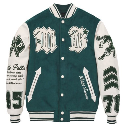 Pelle Pelle Green/White Wool & Leather Varsity Jacket