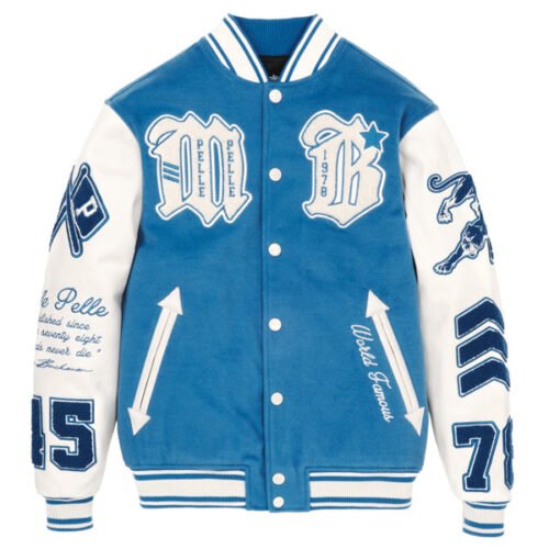Pelle Pelle World Famous Blue & White Wool/Leather Varsity Jacket