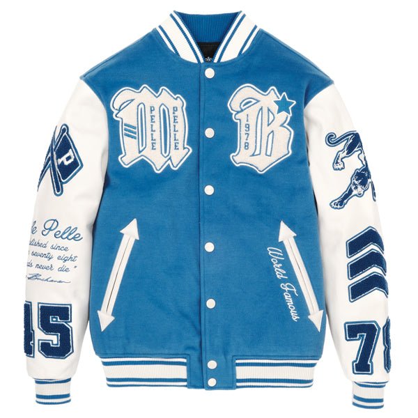 Pelle Pelle World Famous Blue & White Wool/Leather Varsity Jacket