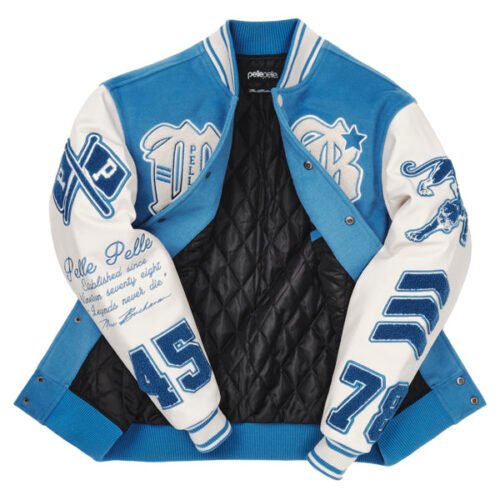 Pelle Pelle World Famous Blue & White Wool/Leather Varsity Jacket - Image 3