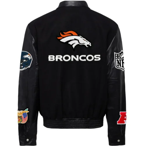 Denver Broncos Black Wool & Leather Varsity Jacket