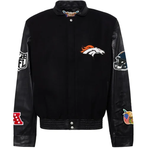 Denver Broncos Black Wool & Leather Varsity Jacket