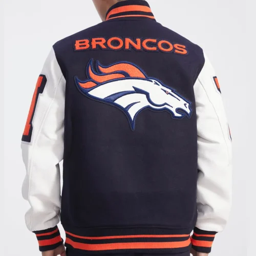 Denver Broncos Classic Rib Wool & Leather Varsity Jacket Navy & White