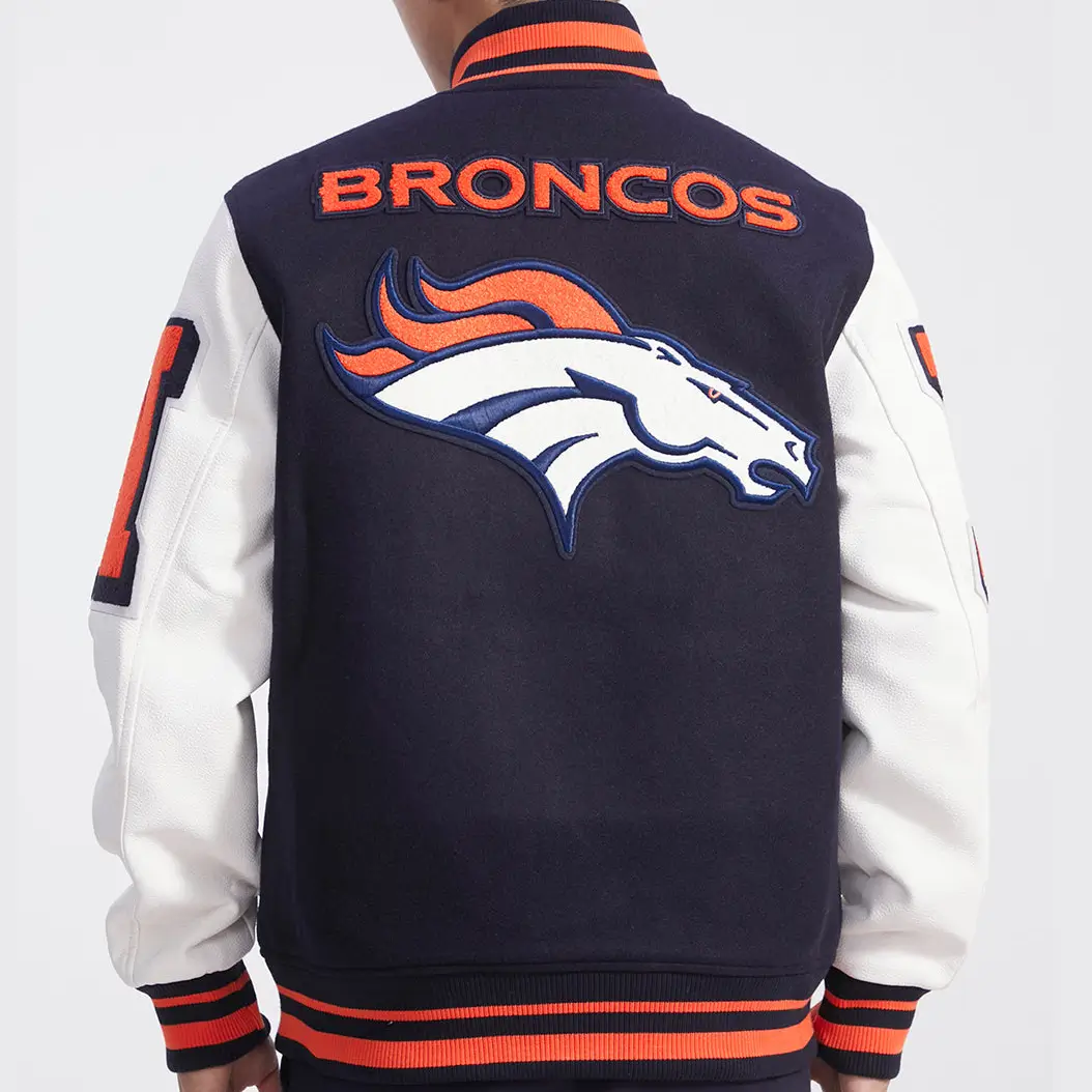 Denver Broncos Classic Rib Wool & Leather Varsity Jacket Navy & White