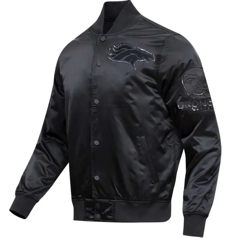 Denver Broncos Domestic Black Satin Varsity Jacket
