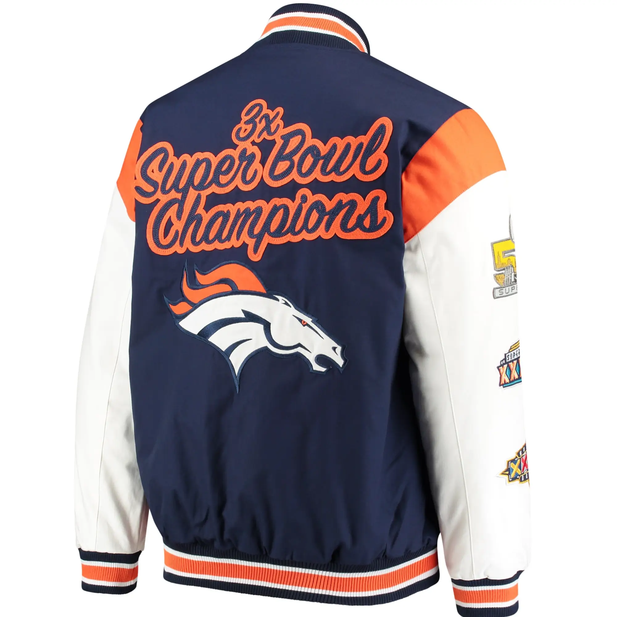 Denver Broncos G-III Sports by Carl Banks Satin Varsity Jacket Navy & White