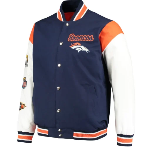 Denver Broncos G-III Sports by Carl Banks Satin Varsity Jacket Navy & White