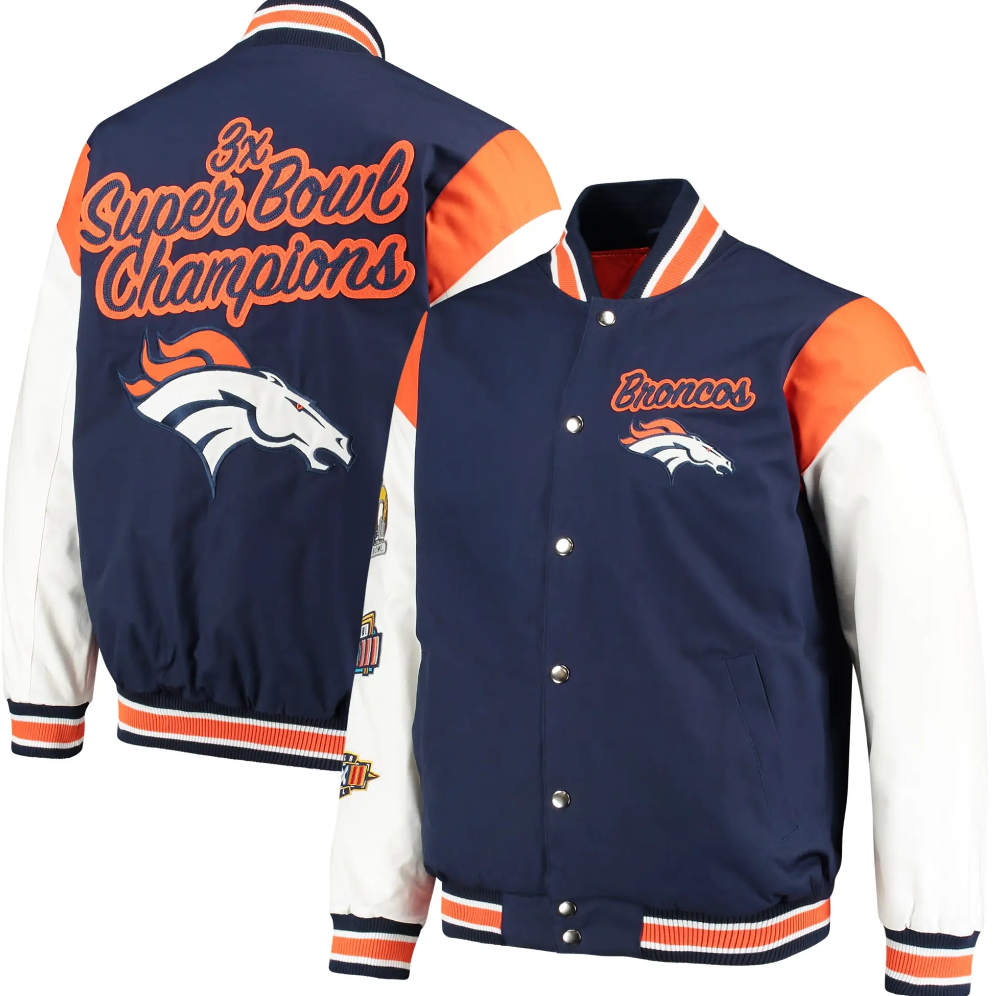 Denver Broncos G-III Sports by Carl Banks Satin Varsity Jacket Navy & White