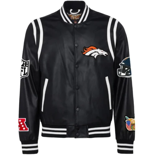 Denver Broncos Jeff Hamilton Black Leather Varsity Jacket