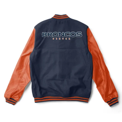 Alternative view of Denver Broncos Letterman Wool & Leather Black/Orange Varsity Jacket