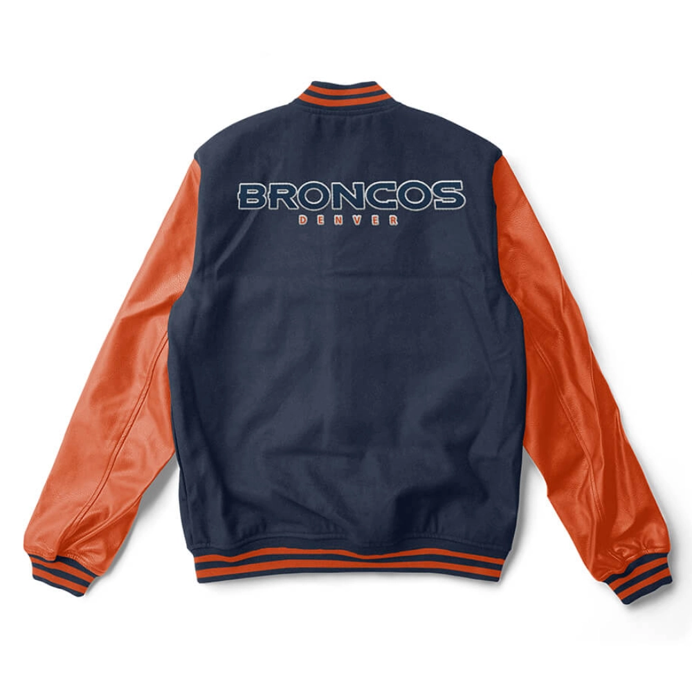Denver Broncos Letterman Wool & Leather Black/Orange Varsity Jacket - Image 2