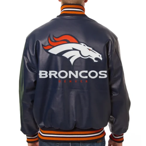 Denver Broncos Navy Leather Varsity Jacket