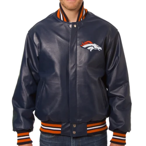 Denver Broncos Navy Leather Varsity Jacket