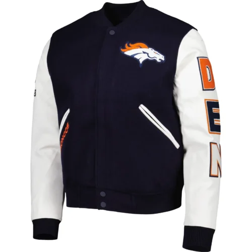 Denver Broncos Wool & Leather Varsity Jacket Navy & White