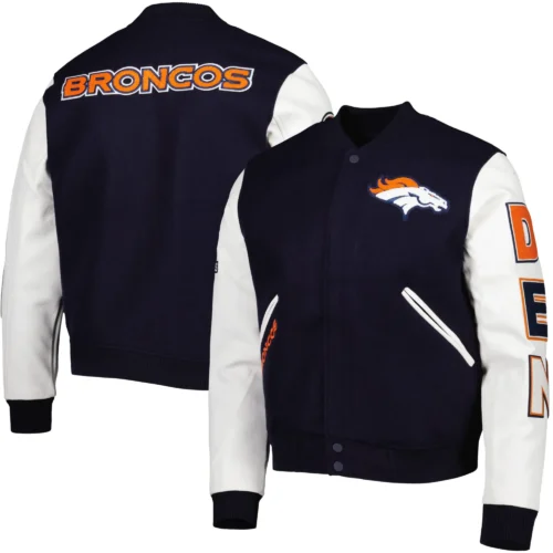 Denver Broncos Wool & Leather Varsity Jacket Navy & White